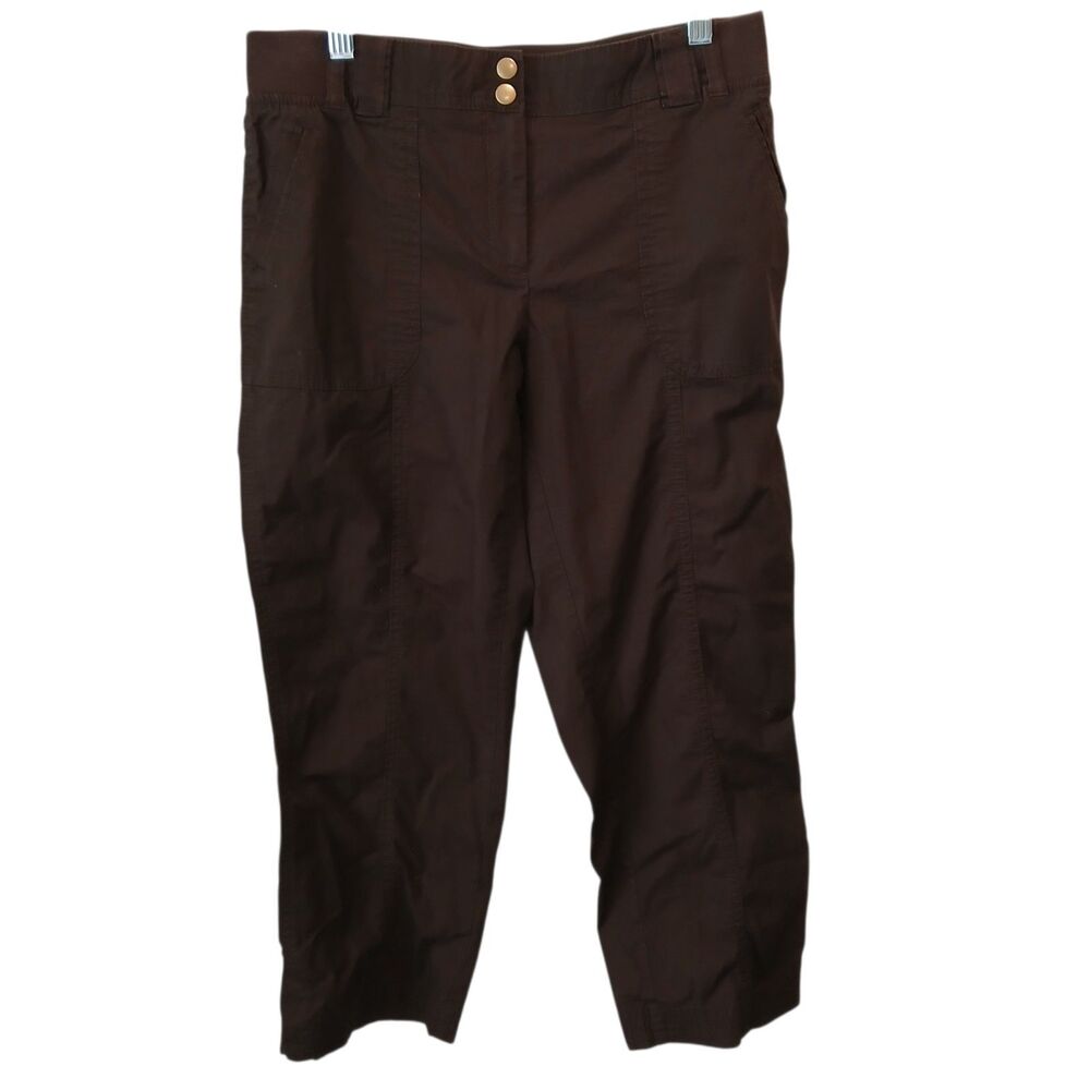 Chico's Cargo Pants Womens Size 2 Brown Cropped Zipper Pockets Utility Classic
